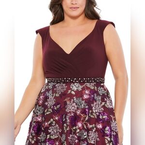 NWT Sz 14w Mac Duggal Burgundy Embellished Lace & Sequins Floral A Line Gown